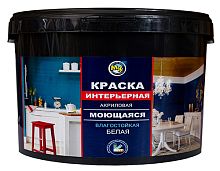 Краска Интерьерная моющаяся акриловая супербелая, 14 кг